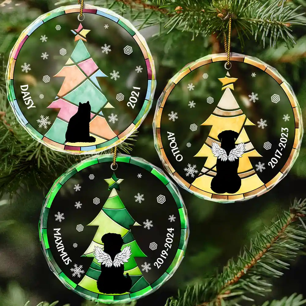 Stained Glass Style Christmas Tree Black Backside Pet - Personalized Combo Circle Glass Ornament ORNA1210