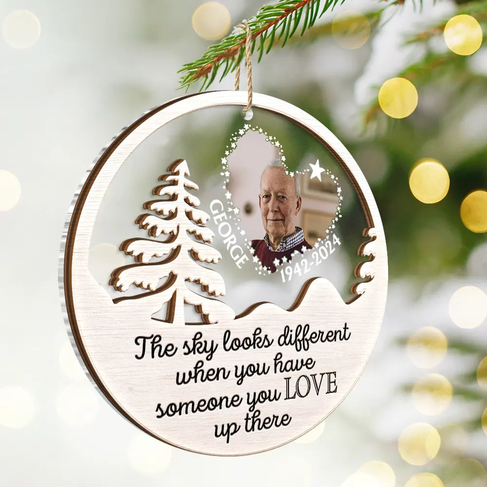 Custom Photo The Sky Looks Different Memorial - Personalized 2-Layered Mix Ornament ORNA1210