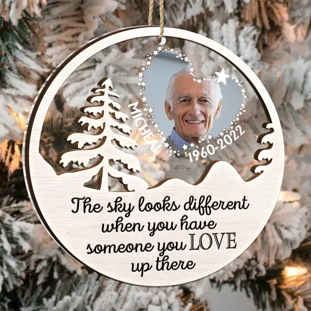 Custom Photo The Sky Looks Different Memorial - Personalized 2-Layered Mix Ornament ORNA1210