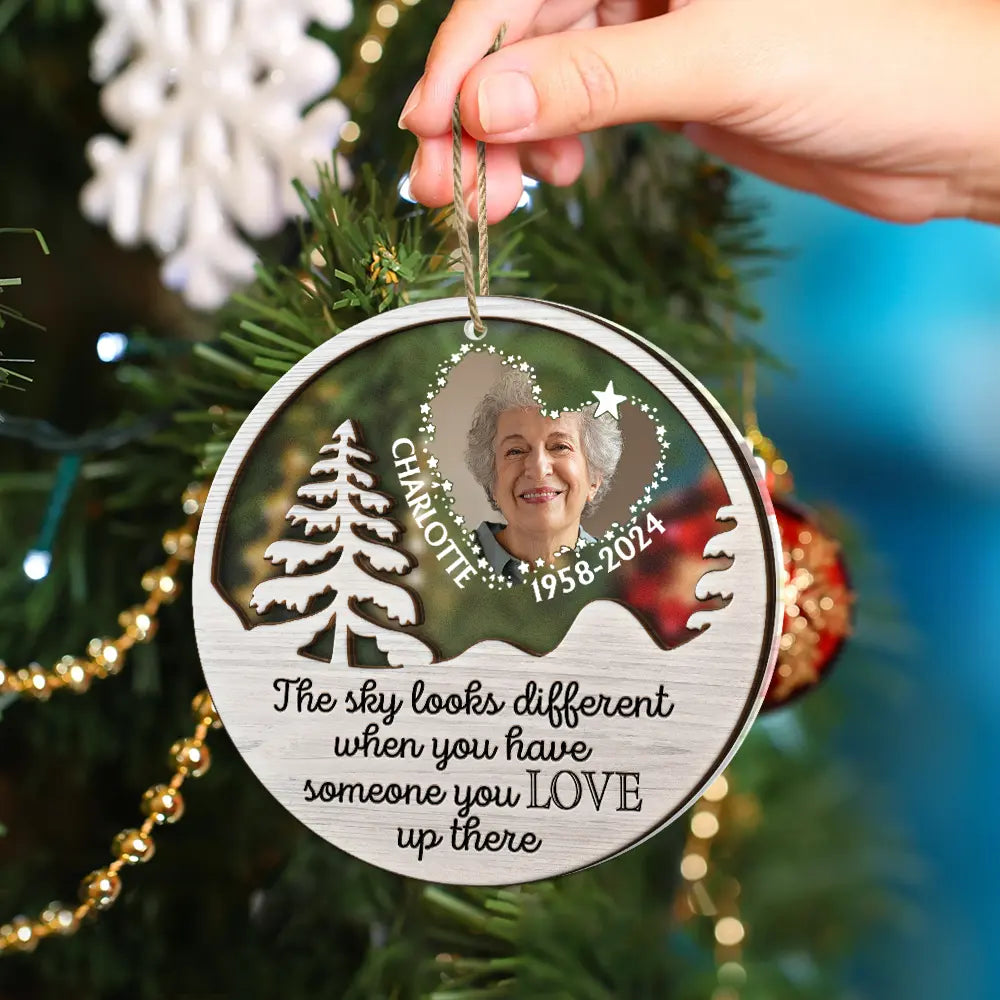 Custom Photo The Sky Looks Different Memorial - Personalized 2-Layered Mix Ornament ORNA1210