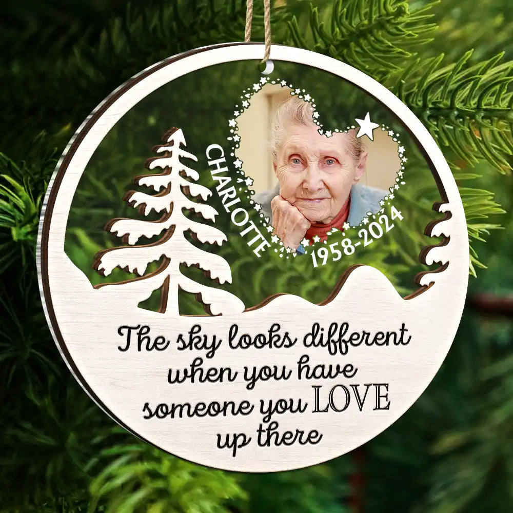 Custom Photo The Sky Looks Different Memorial - Personalized 2-Layered Mix Ornament ORNA1210