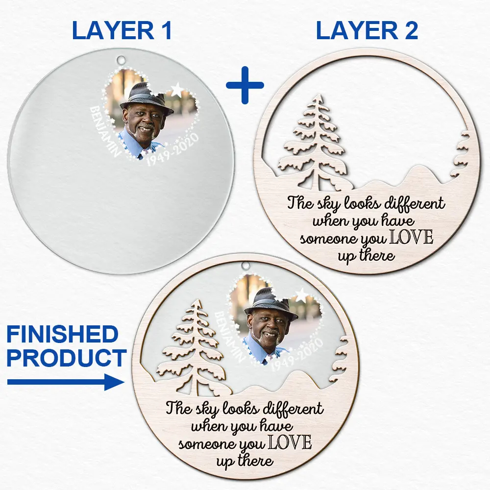 Custom Photo The Sky Looks Different Memorial - Personalized 2-Layered Mix Ornament ORNA1210