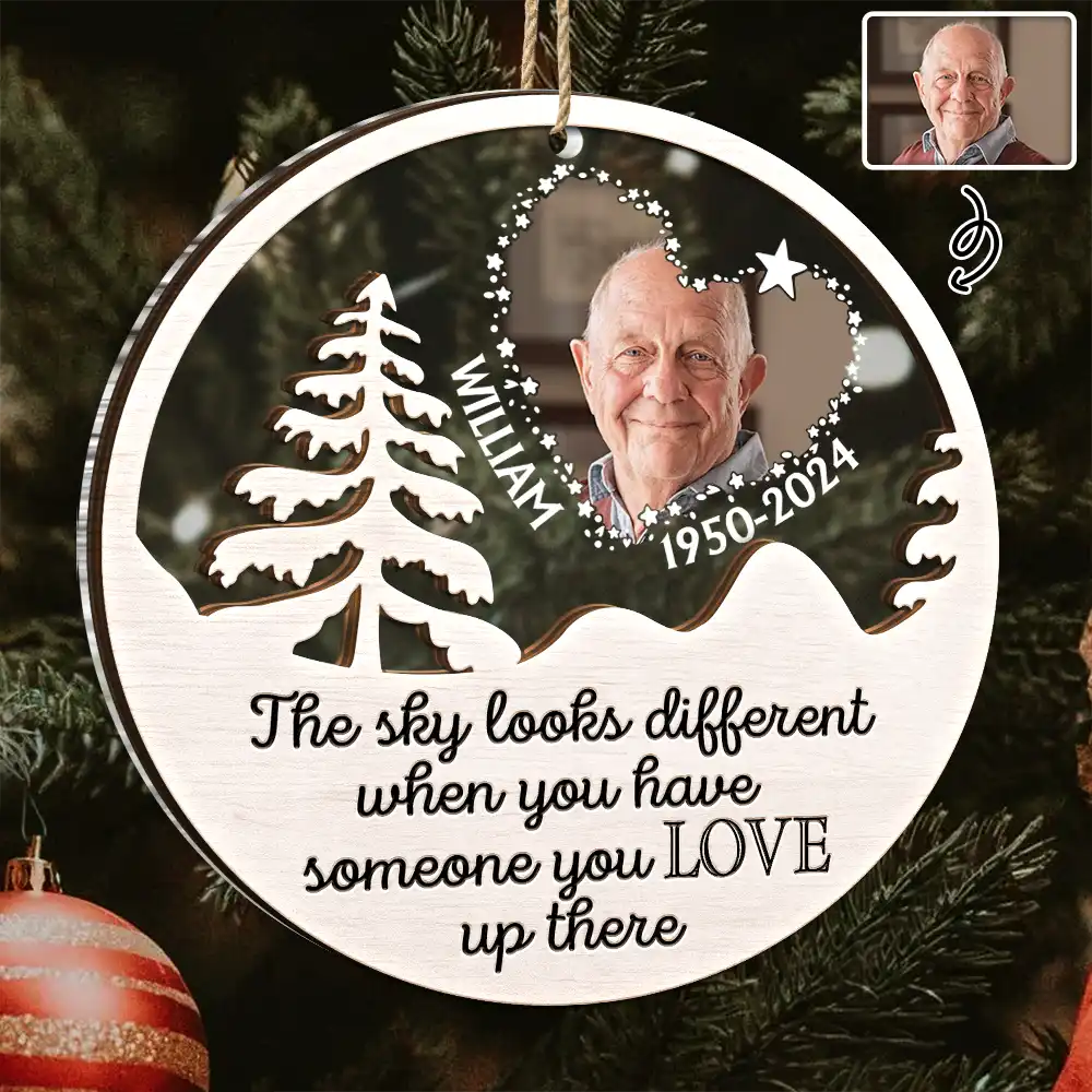 Custom Photo The Sky Looks Different Memorial - Personalized 2-Layered Mix Ornament ORNA1210