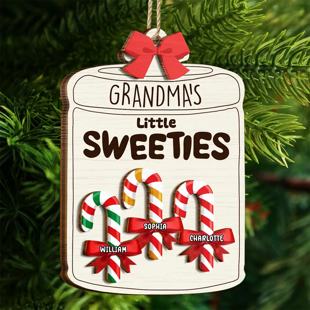 Grandma Grandpa Mom Dad Little Sweeties Candy Canes - Personalized 2-Layered Wooden Ornament ORNA1210