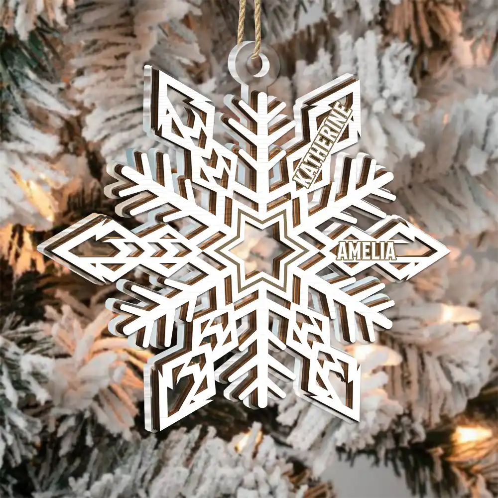 Snowflake Family Custom Names - Personalized 2-Layered Mix Ornament ORNA1210