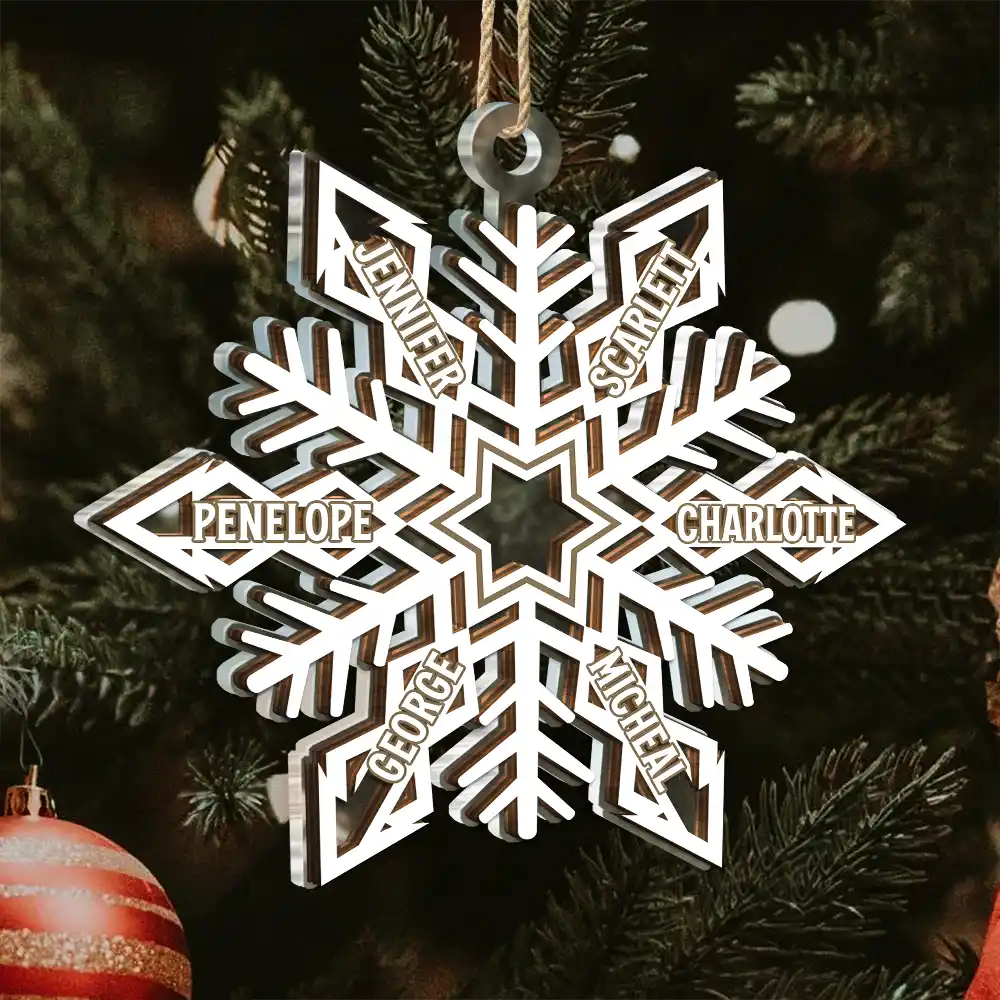 Snowflake Family Custom Names - Personalized 2-Layered Mix Ornament ORNA1210