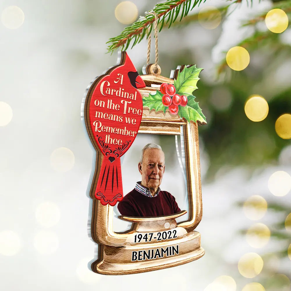Custom Photo Memorial A Cardinal On The Tree - Personalized 2-Layered Mix Ornament ORNA1210