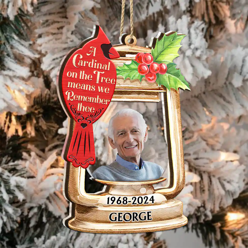 Custom Photo Memorial A Cardinal On The Tree - Personalized 2-Layered Mix Ornament ORNA1210