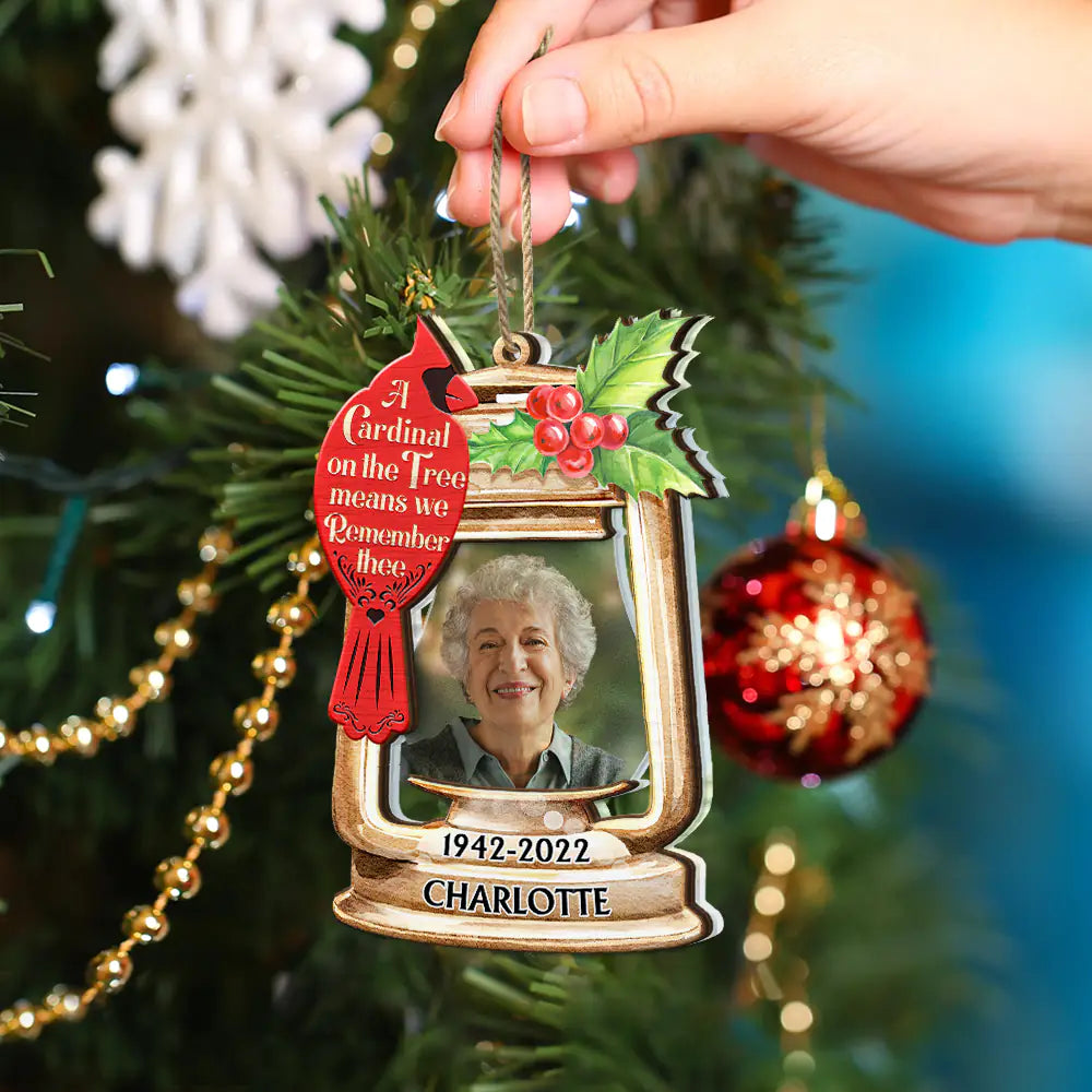 Custom Photo Memorial A Cardinal On The Tree - Personalized 2-Layered Mix Ornament ORNA1210