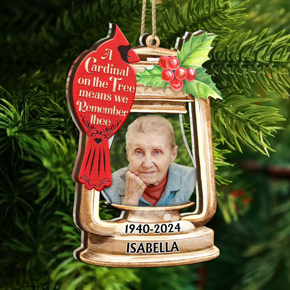 Custom Photo Memorial A Cardinal On The Tree - Personalized 2-Layered Mix Ornament ORNA1210
