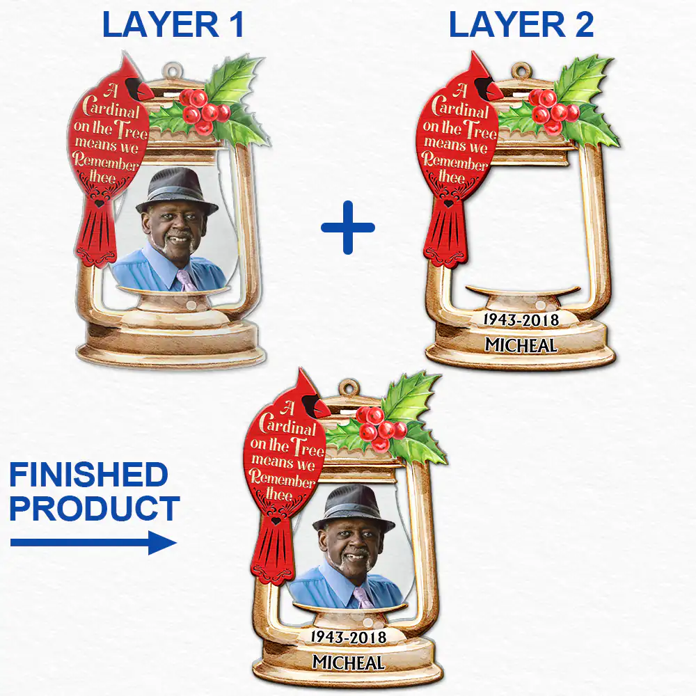 Custom Photo Memorial A Cardinal On The Tree - Personalized 2-Layered Mix Ornament ORNA1210