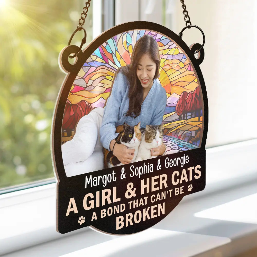 Custom Photo Flower Field A Girl And Her Dog - Personalized Window Hanging Suncatcher Ornament ORNA1210