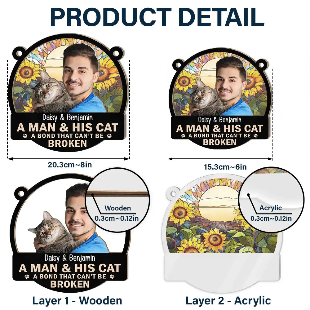 Custom Photo Flower Field A Girl And Her Dog - Personalized Window Hanging Suncatcher Ornament ORNA1210