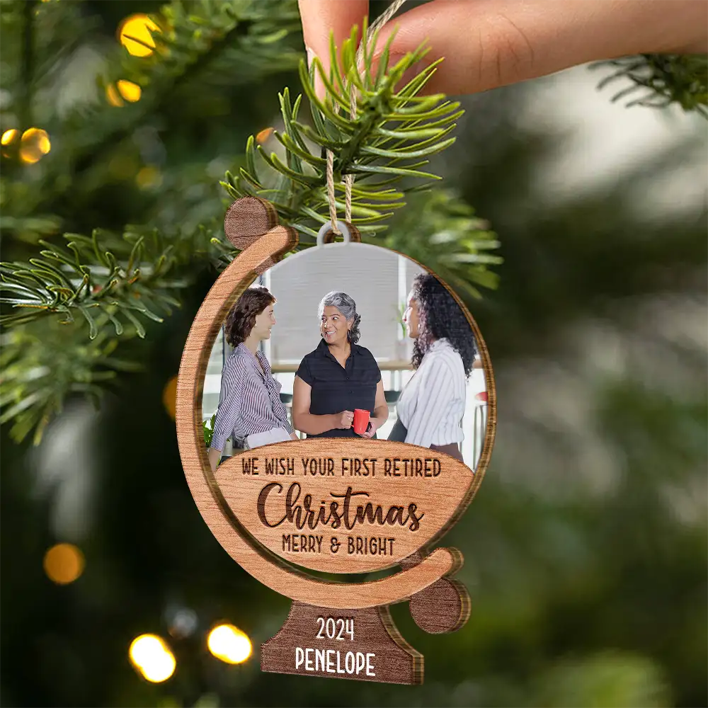 Custom Photo We Wish Your First Retired Christmas Merry & Bright - Personalized Custom Shaped Wooden Ornament ORNA1210