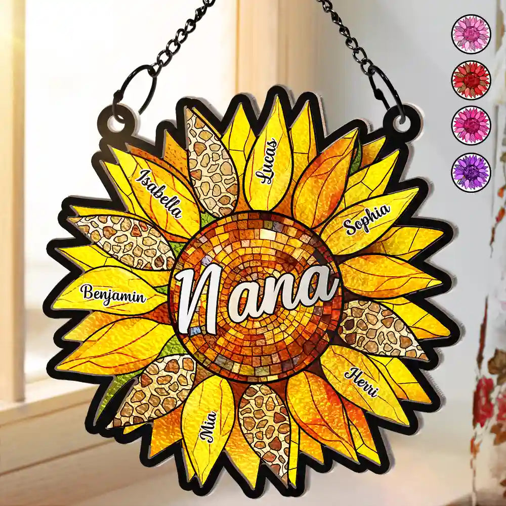 Nana Auntie Mom Family Sunflower - Personalized Window Hanging Suncatcher Ornament ORNA1210