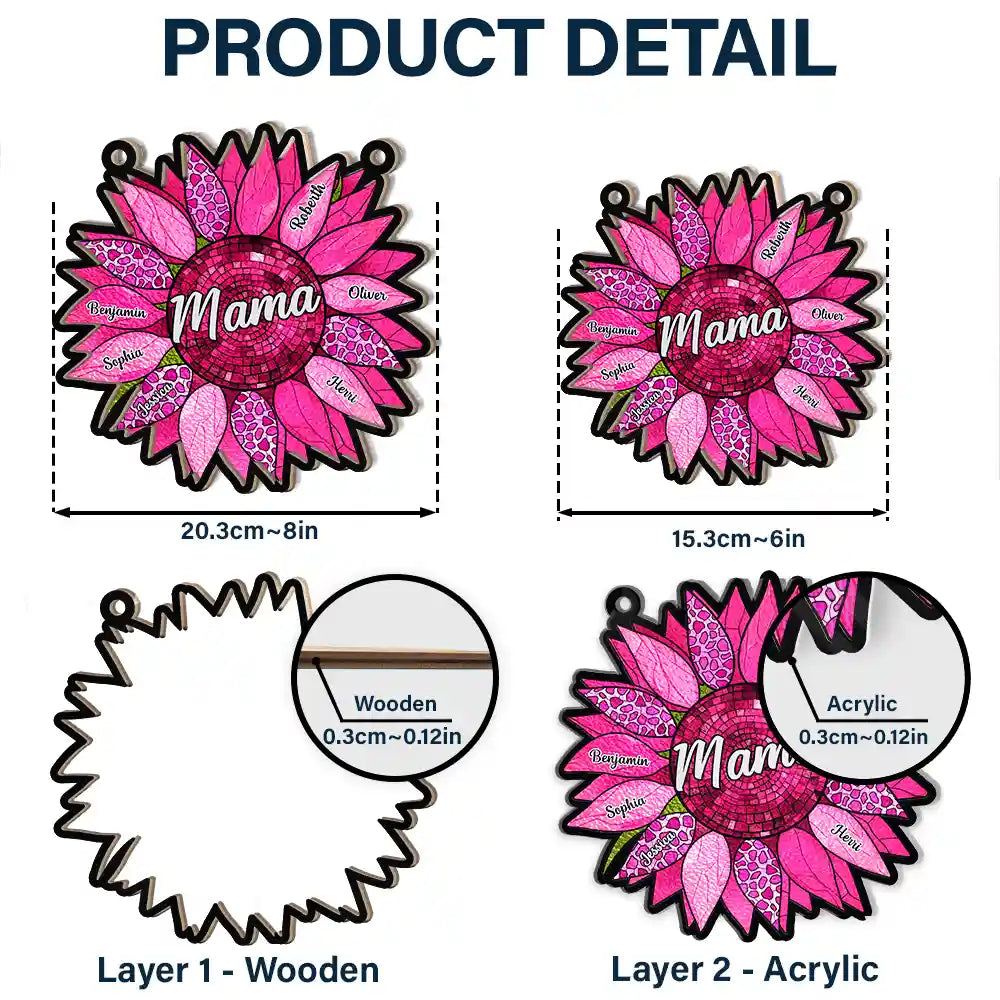 Nana Auntie Mom Family Sunflower - Personalized Window Hanging Suncatcher Ornament ORNA1210