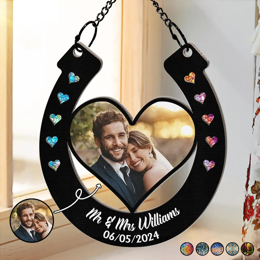 Custom Photo Good Luck Wedding Horseshoe - Personalized Window Hanging Suncatcher Ornament ORNA1210