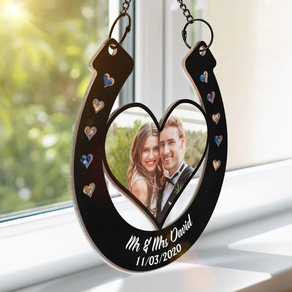 Custom Photo Good Luck Wedding Horseshoe - Personalized Window Hanging Suncatcher Ornament ORNA1210