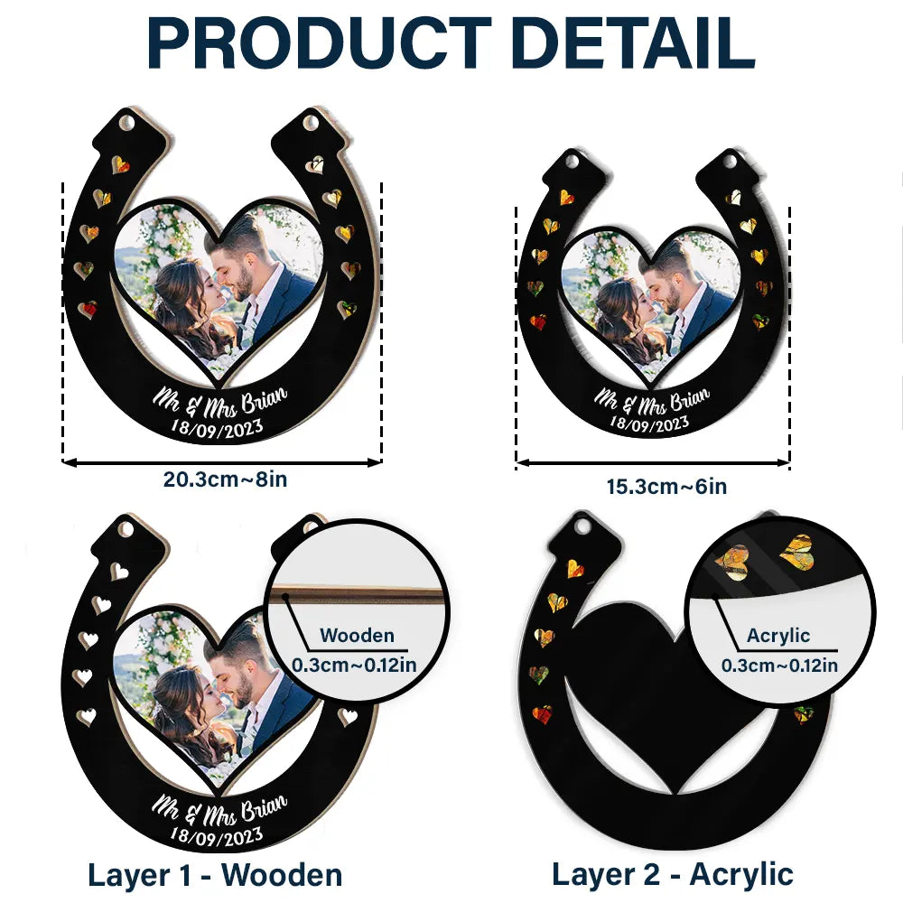 Custom Photo Good Luck Wedding Horseshoe - Personalized Window Hanging Suncatcher Ornament ORNA1210