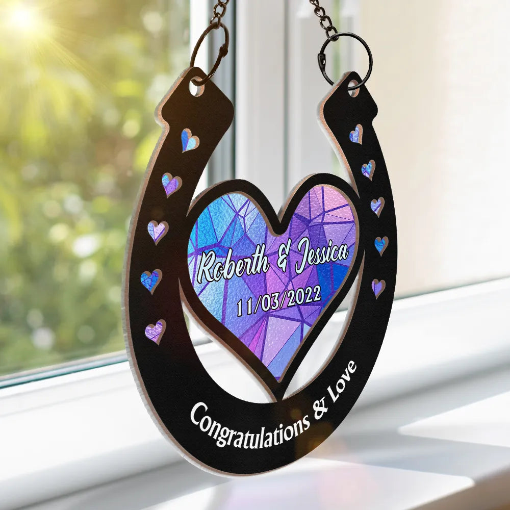Good Luck Wedding Horseshoe - Personalized Window Hanging Suncatcher Ornament ORNA1210