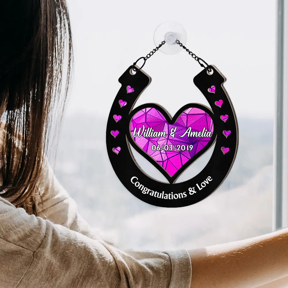 Good Luck Wedding Horseshoe - Personalized Window Hanging Suncatcher Ornament ORNA1210