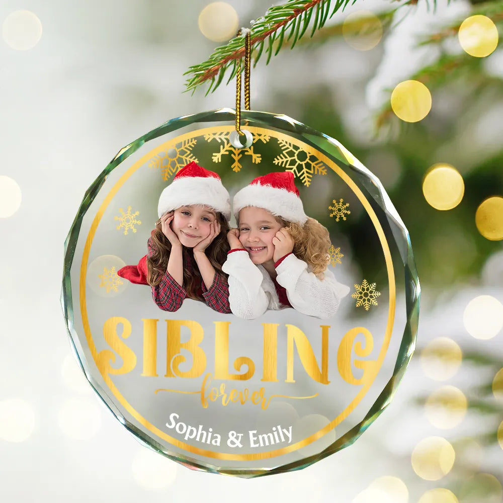 Custom Photo Stay Forever Snow Globe Christmas Family - Personalized Circle Glass Ornament ORNA1210