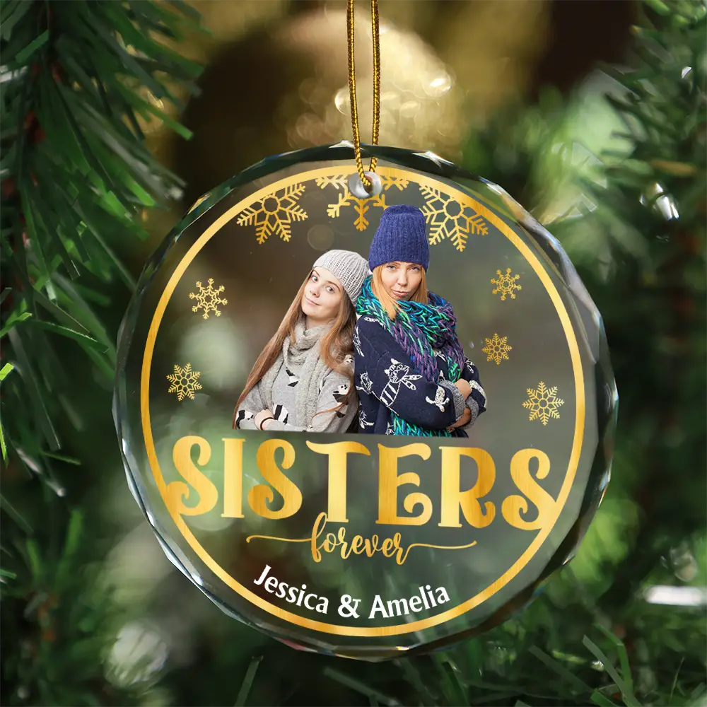 Custom Photo Stay Forever Snow Globe Christmas Family - Personalized Circle Glass Ornament ORNA1210