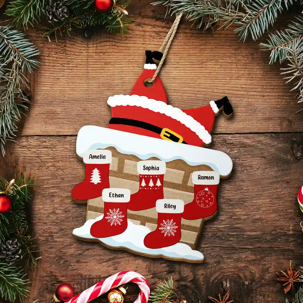 Nana Claus Papa Mama Daddy Christmas Stocking Family - Personalized Custom Shaped Wooden Ornament ORNA1210