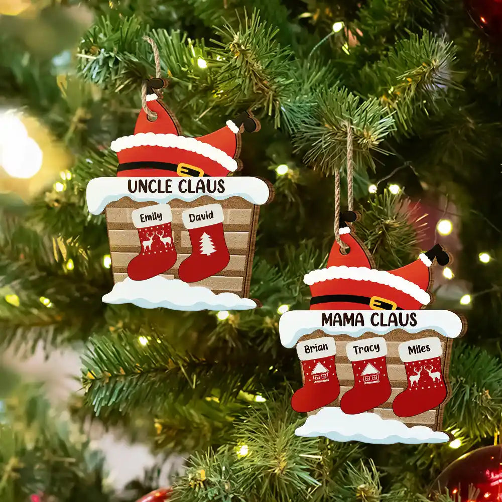 Nana Claus Papa Mama Daddy Christmas Stocking Family - Personalized Custom Shaped Wooden Ornament ORNA1210