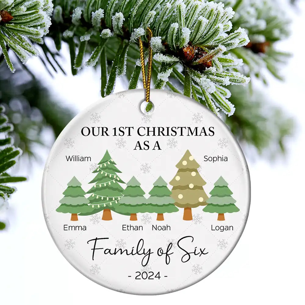 First Christmas As A Family Of Three - Personalized Circle Ceramic Ornament ORNA1210