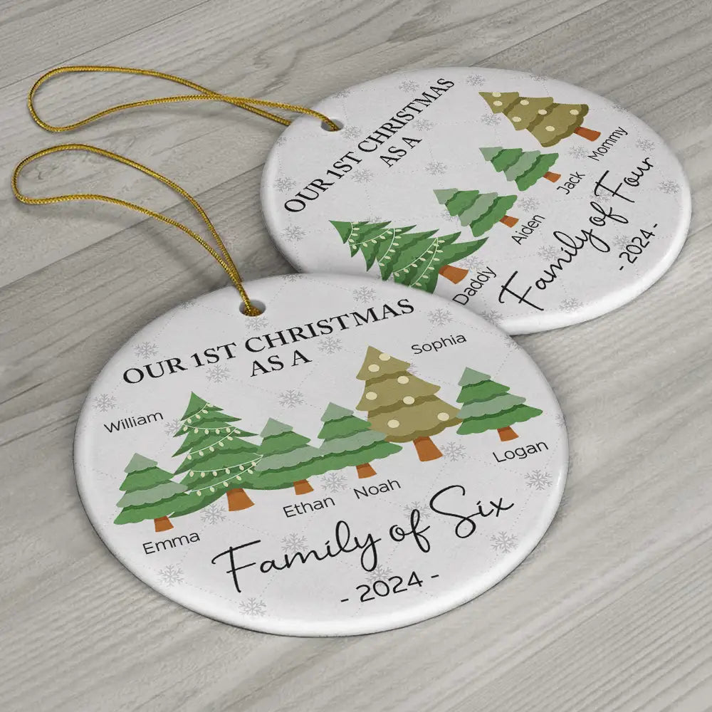 First Christmas As A Family Of Three - Personalized Circle Ceramic Ornament ORNA1210