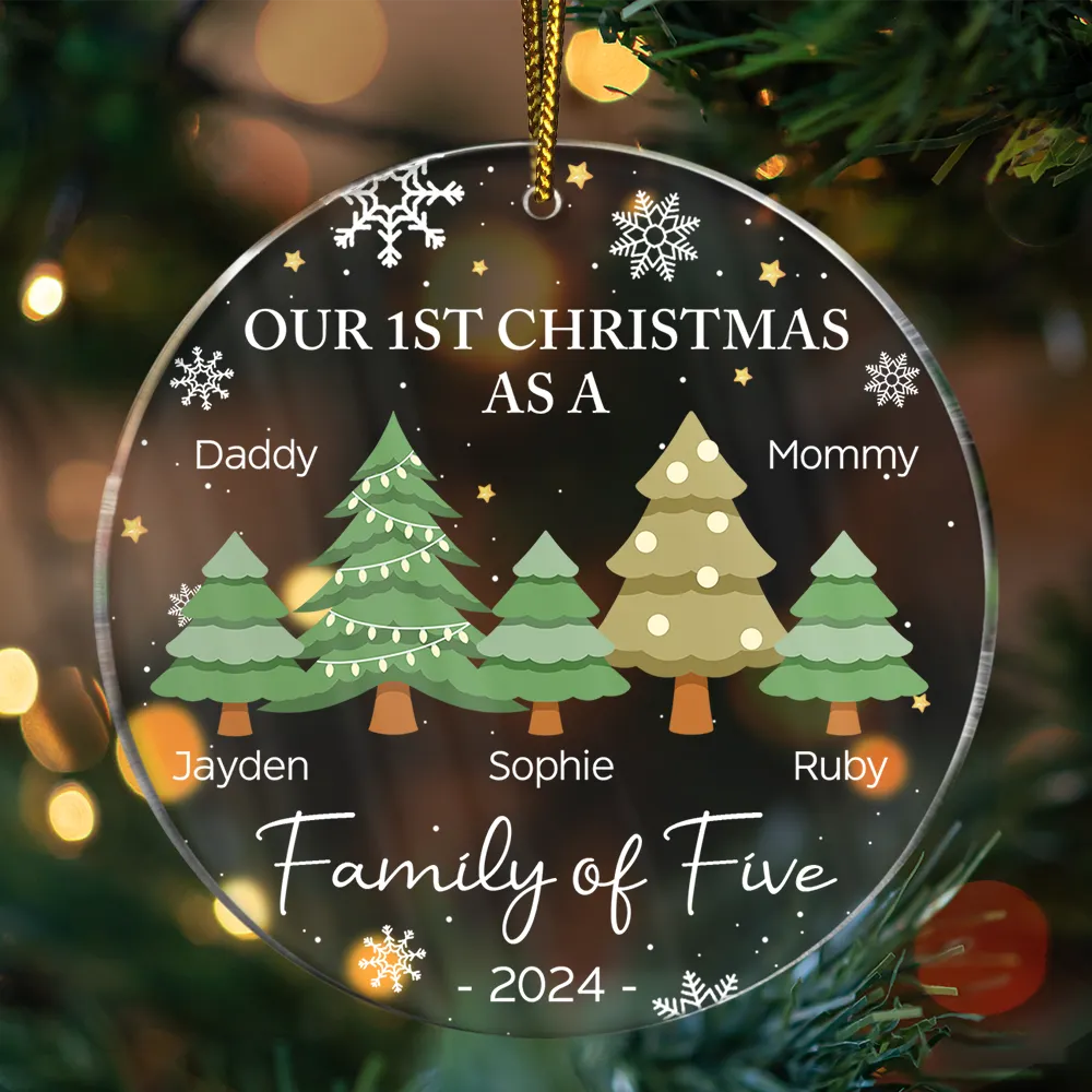 First Christmas As A Family Of Three - Personalized Circle Acrylic Ornament ORNA1210