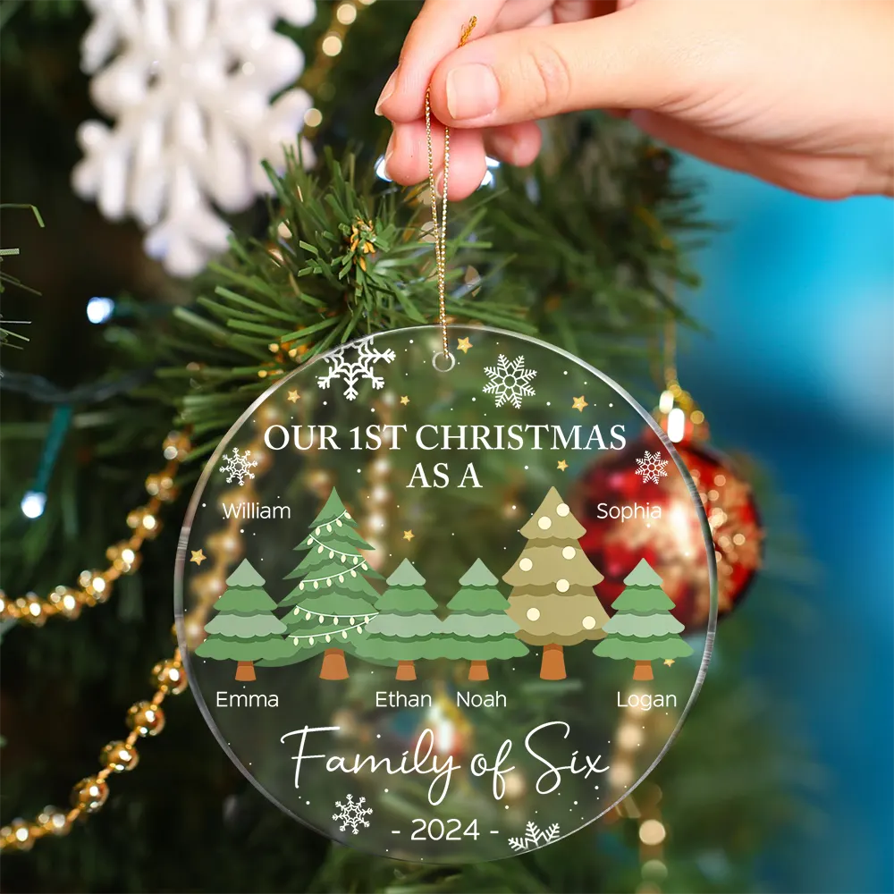 First Christmas As A Family Of Three - Personalized Circle Acrylic Ornament ORNA1210