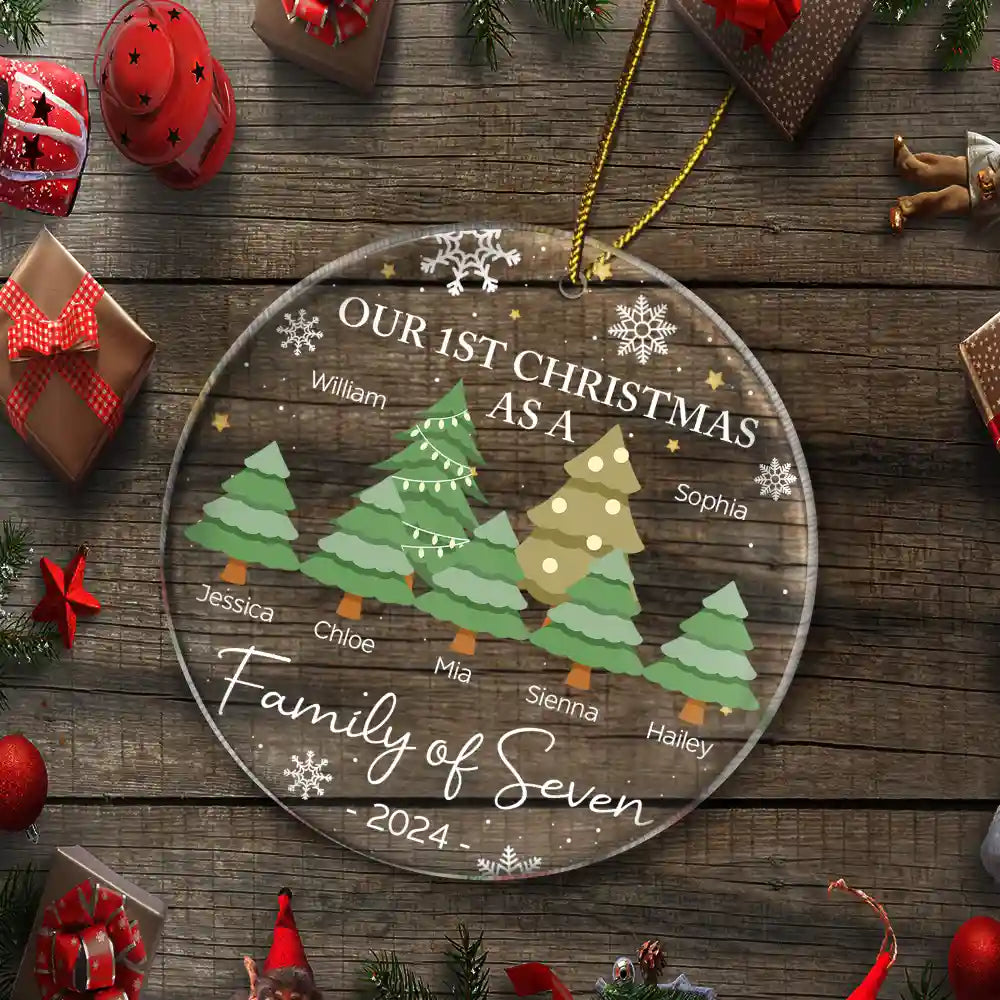 First Christmas As A Family Of Three - Personalized Circle Acrylic Ornament ORNA1210