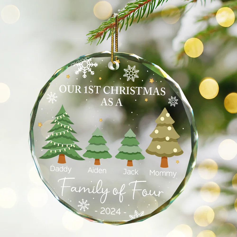 First Christmas As A Family Of Three - Personalized Circle Glass Ornament ORNA1210