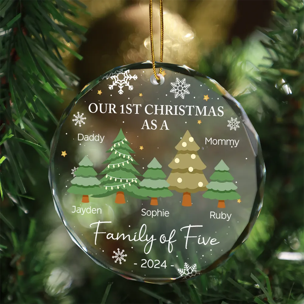 First Christmas As A Family Of Three - Personalized Circle Glass Ornament ORNA1210