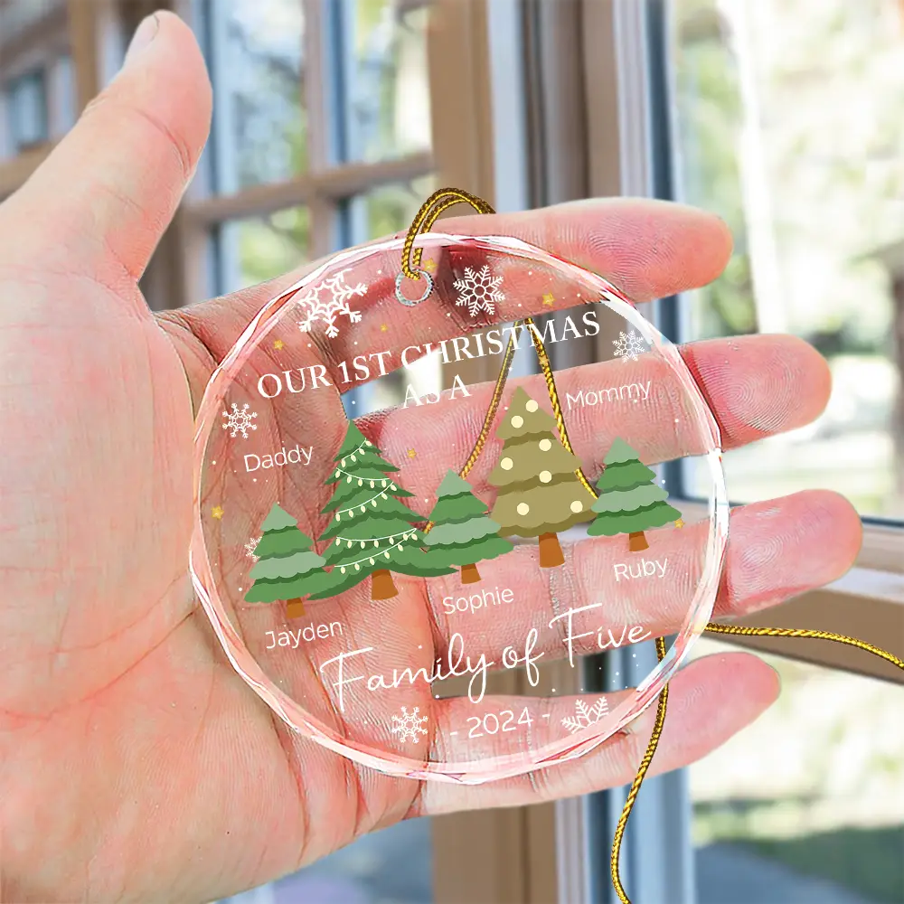 First Christmas As A Family Of Three - Personalized Circle Glass Ornament ORNA1210