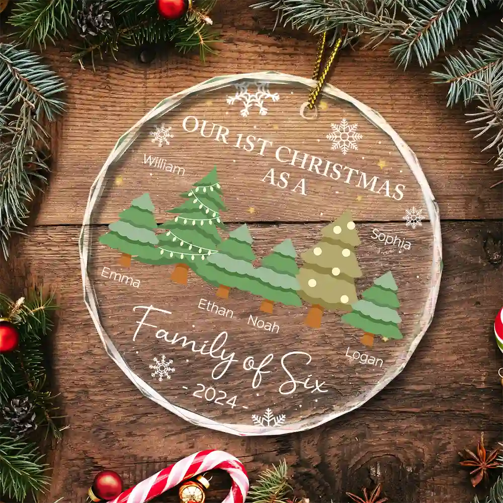 First Christmas As A Family Of Three - Personalized Circle Glass Ornament ORNA1210