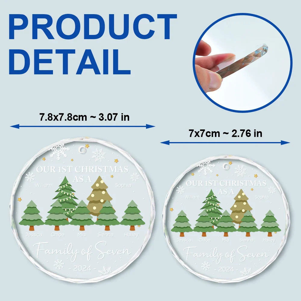 First Christmas As A Family Of Three - Personalized Circle Glass Ornament ORNA1210