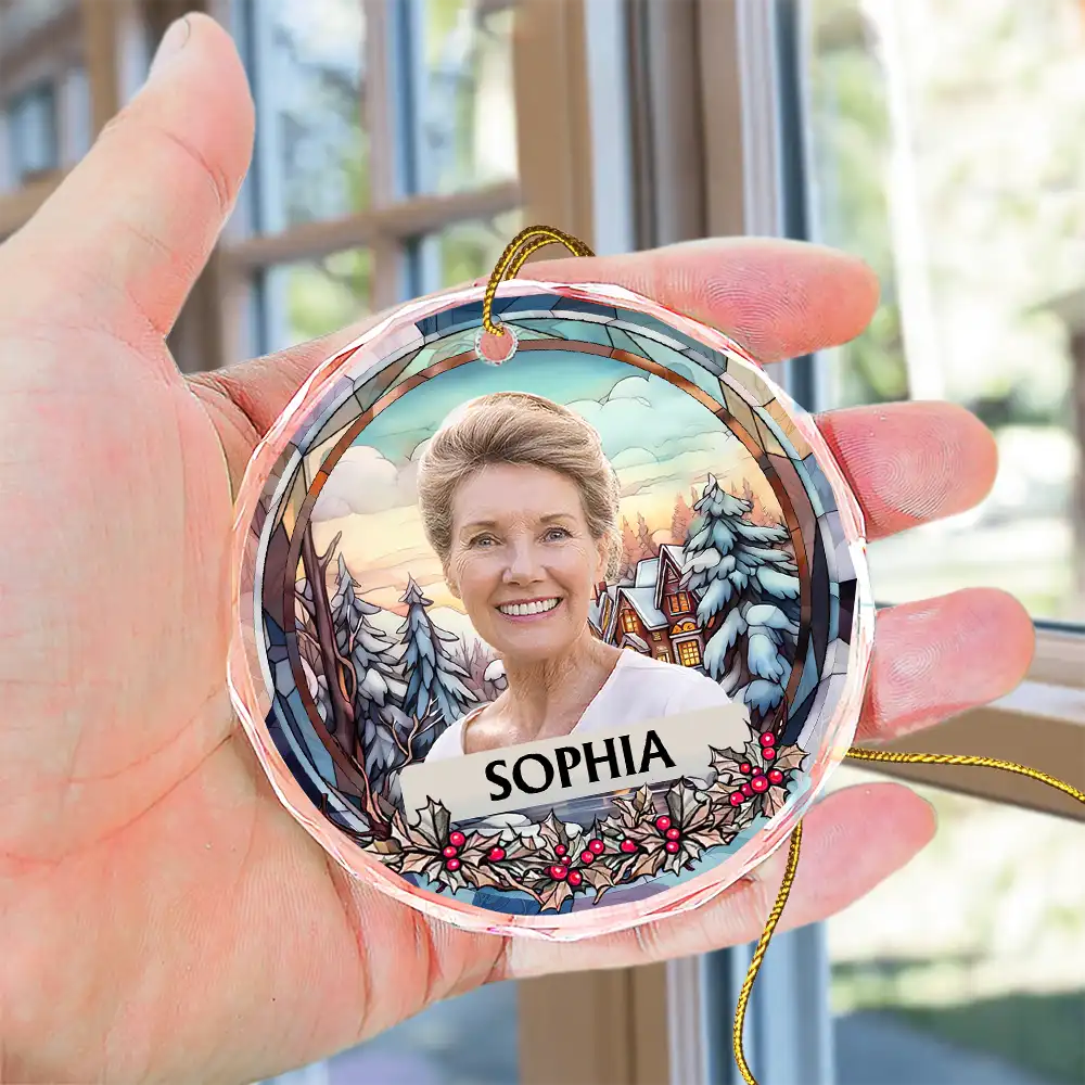 Custom Photo Christmas Memorial Family Dog Cat - Personalized Circle Glass Ornament ORNA1210