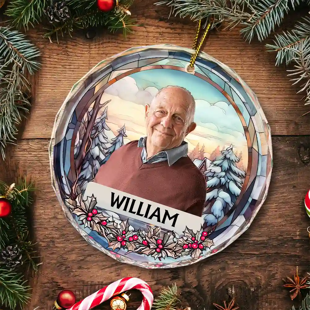 Custom Photo Christmas Memorial Family Dog Cat - Personalized Circle Glass Ornament ORNA1210