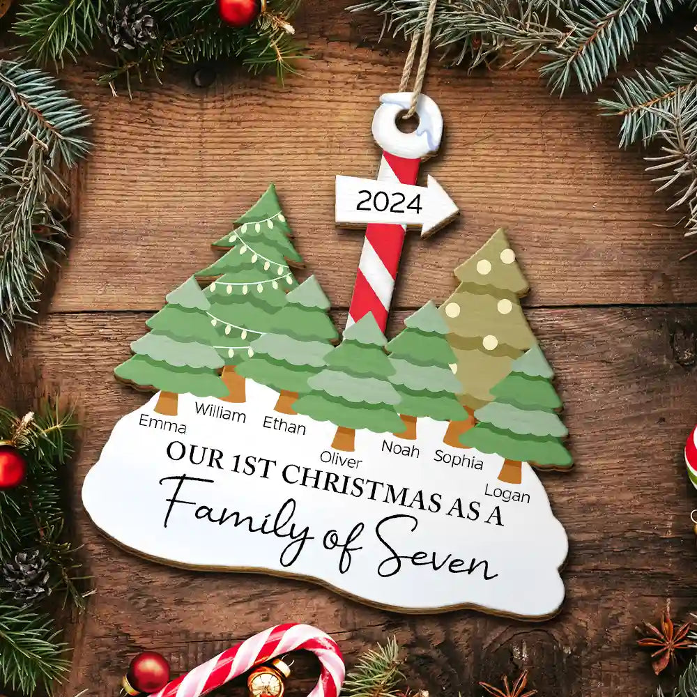 First Christmas As A Family Of Three - Personalized Wooden Cutout Ornament ORNA1210