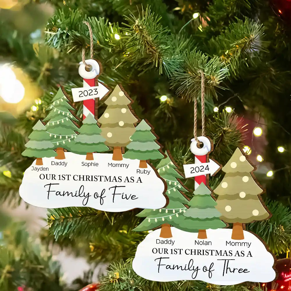 First Christmas As A Family Of Three - Personalized Wooden Cutout Ornament ORNA1210