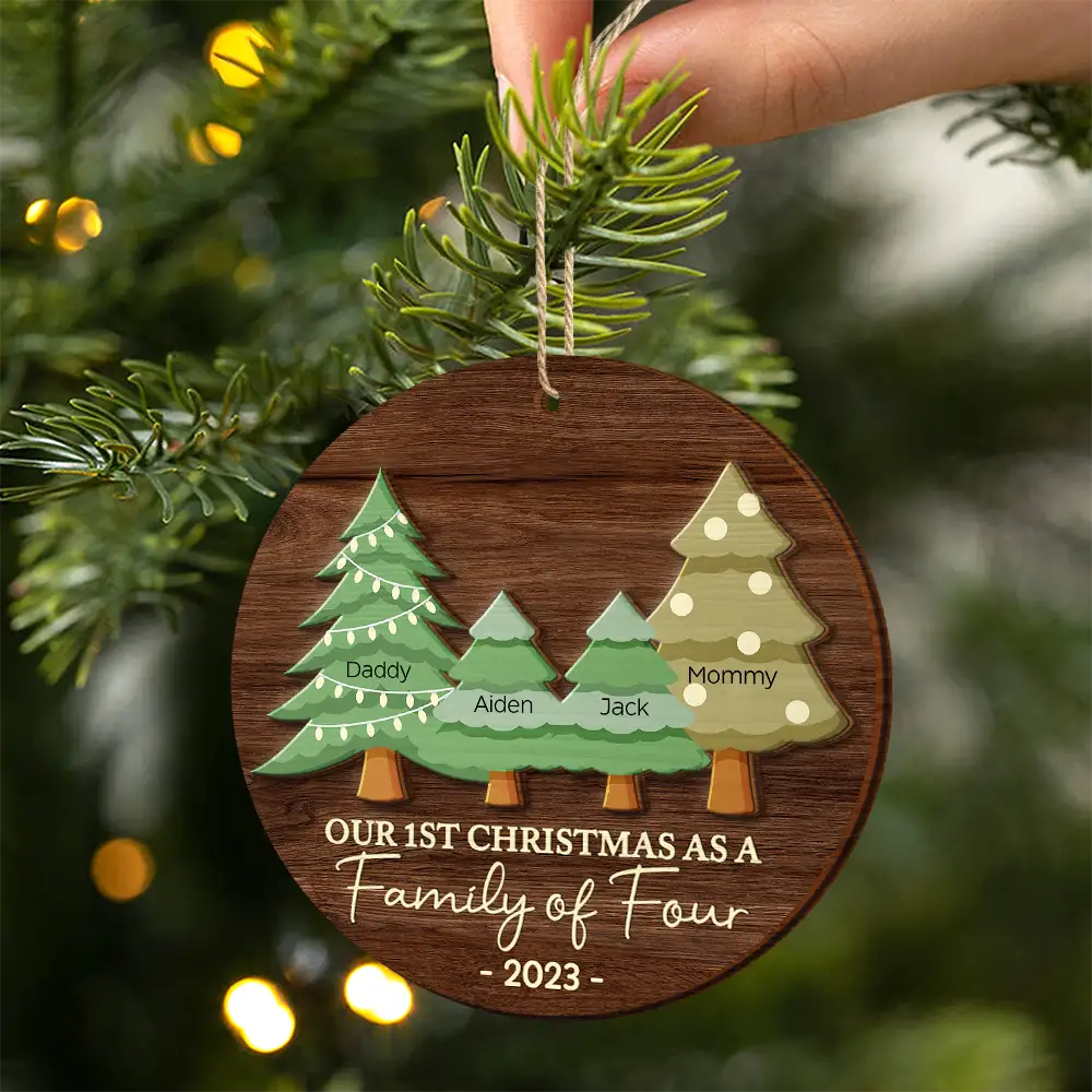 First Christmas As A Family Of Three - Personalized 2-Layered Wooden Ornament ORNA1210