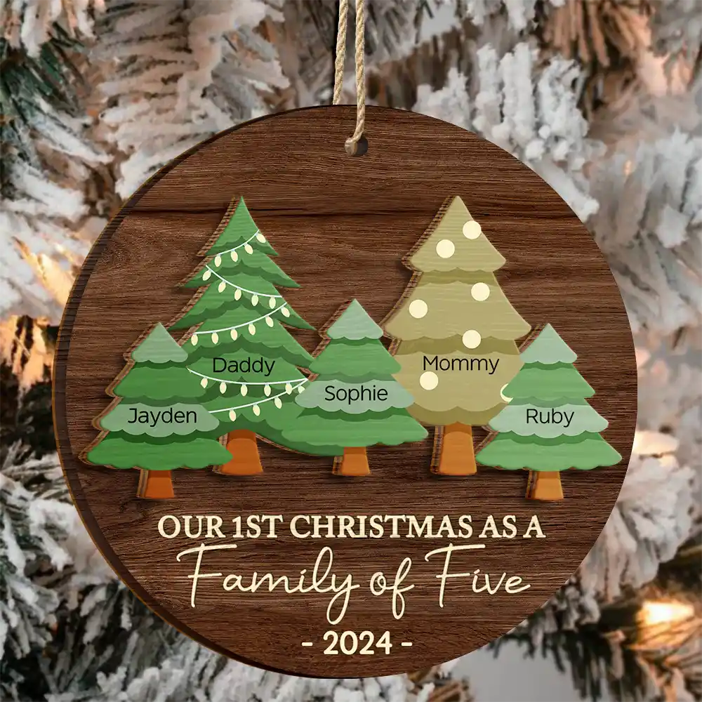First Christmas As A Family Of Three - Personalized 2-Layered Wooden Ornament ORNA1210