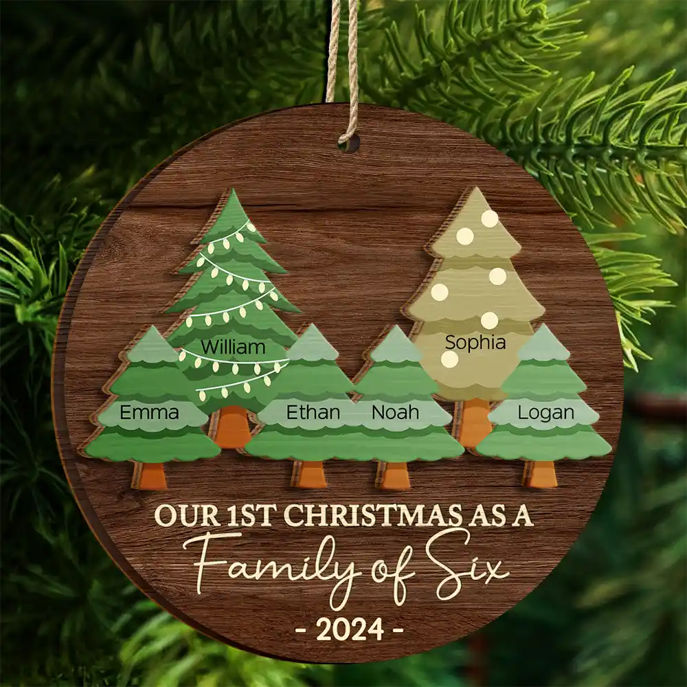 First Christmas As A Family Of Three - Personalized 2-Layered Wooden Ornament ORNA1210