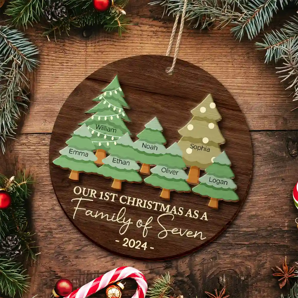First Christmas As A Family Of Three - Personalized 2-Layered Wooden Ornament ORNA1210