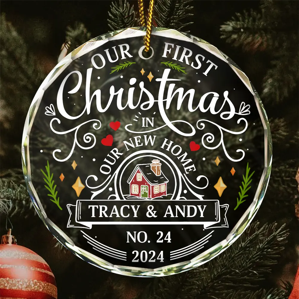 First Christmas In New Home Couples Family - Personalized Circle Glass Ornament ORNA1210