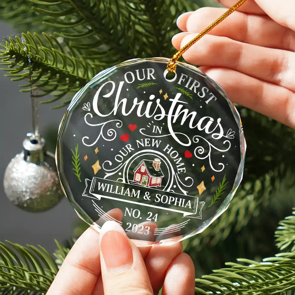 First Christmas In New Home Couples Family - Personalized Circle Glass Ornament ORNA1210