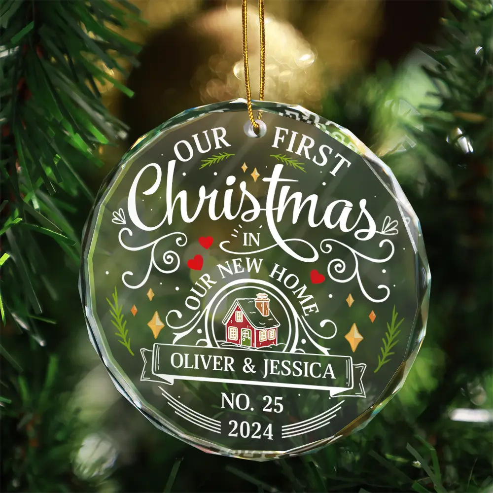 First Christmas In New Home Couples Family - Personalized Circle Glass Ornament ORNA1210